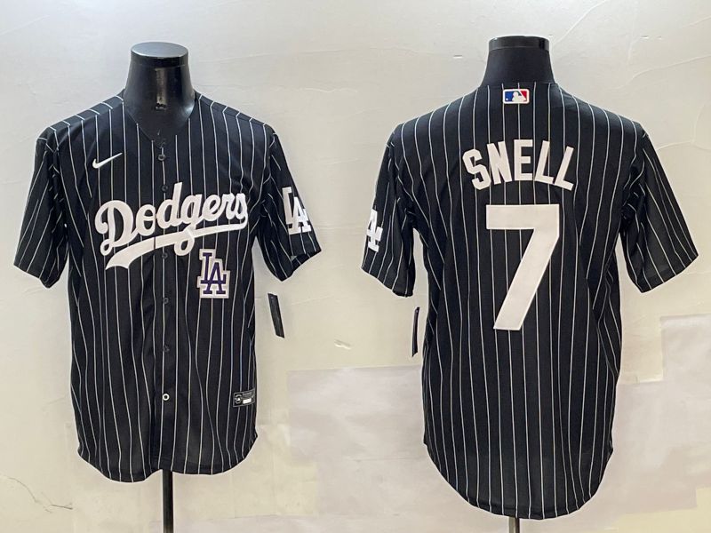 Men Los Angeles Dodgers #7 Snell Black Stripe Jointly Name 2025 Nike MLB Jersey style 12